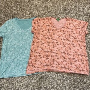 Lot of 2 DIP Women T Shirts Size L V-Neck Floral And Autumn Desgins Blue/Pink